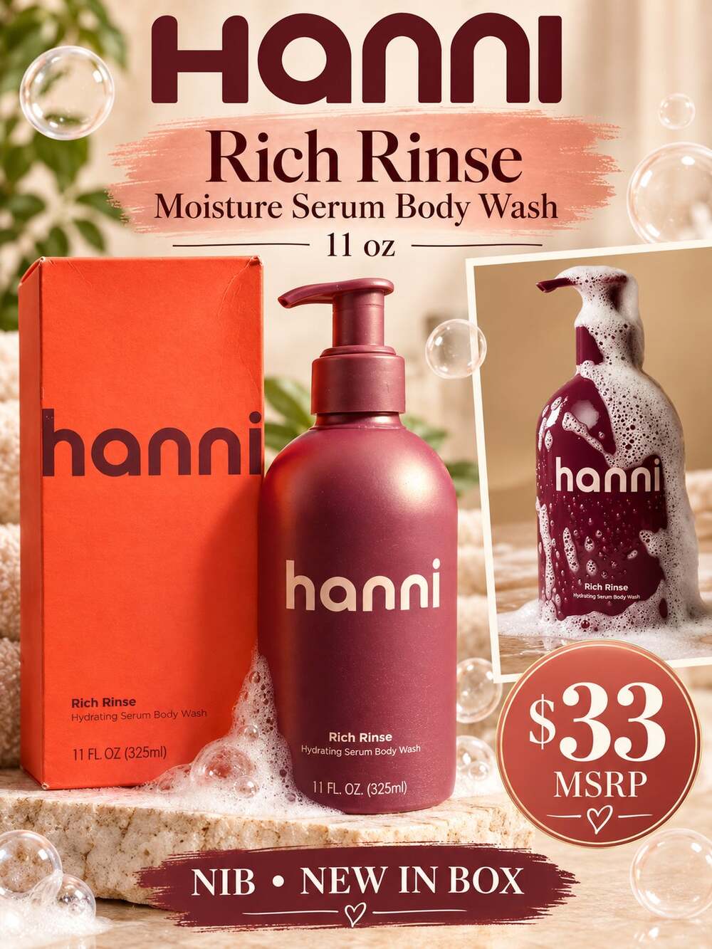 Hanni Rich Rinse Moisture Serum Body Wash NIB